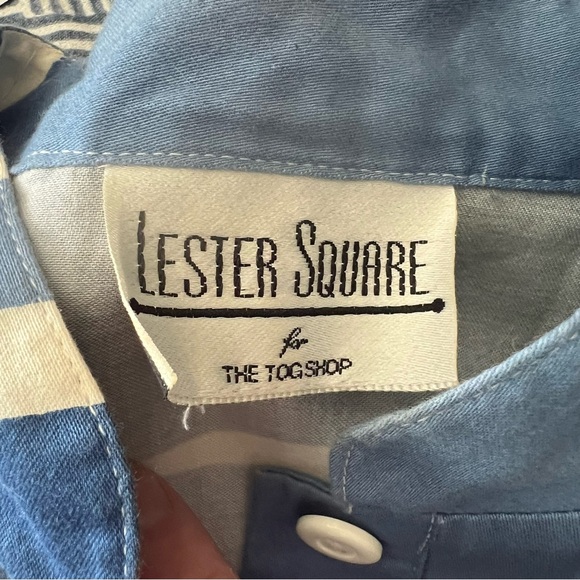 Vintage Lester Square for The Tog Shop blue white panel shirt dress pockets - Picture 2 of 16